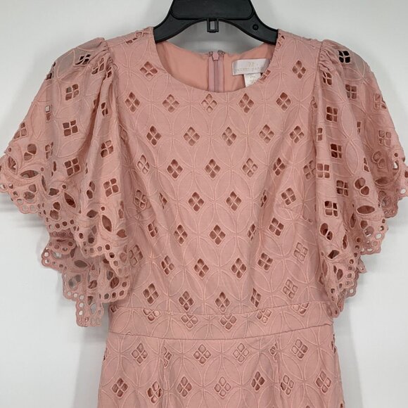 Rachel Parcell Dress Pink Eyelet Sheath Flutter Sleeve Cotton - Picture 5 of 14